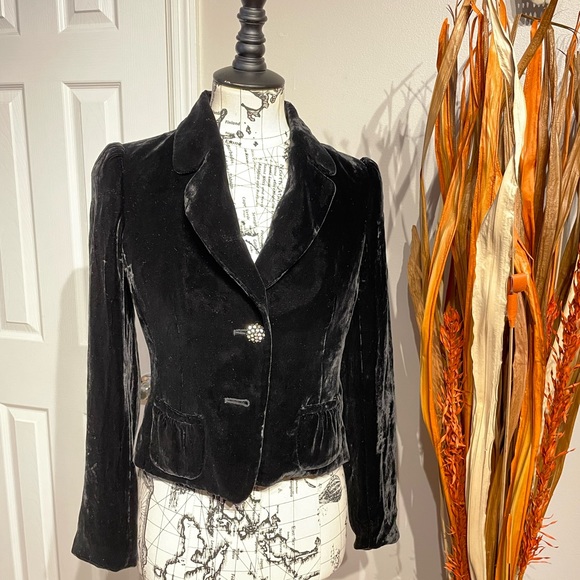 Silk Velvet Vintage Fit Flare Blazer 2-eye Crystal Winter Fall Autumn Work Rave - Picture 1 of 8